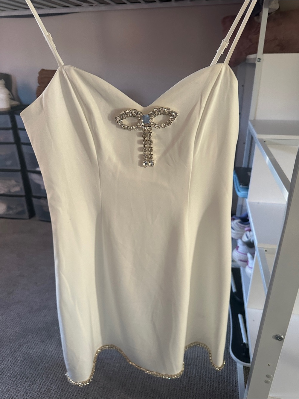 Crystal Doll Ivory Slip Dress with Crystal Trim